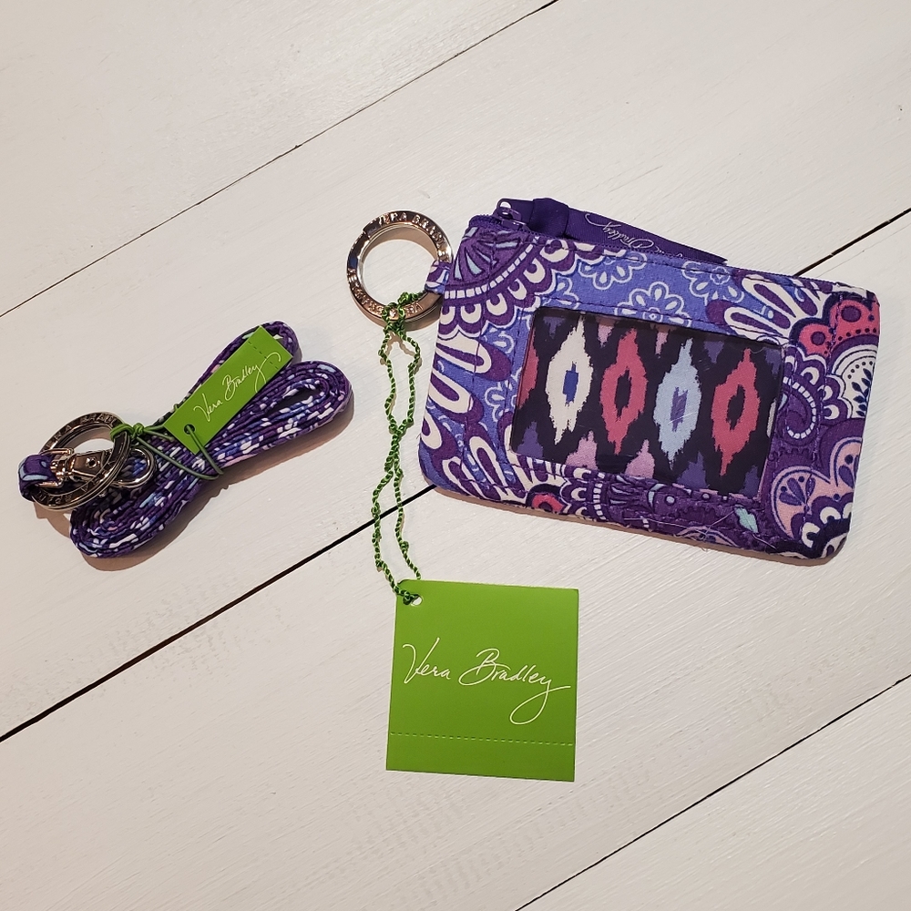 Vera Bradley Zip ID Case & Lanyard-Lilac Tapestry